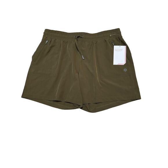 Mondetta NWT Stitched Detail Pull On Shorts Size XL Olive Green Pockets Walking - Picture 1 of 5